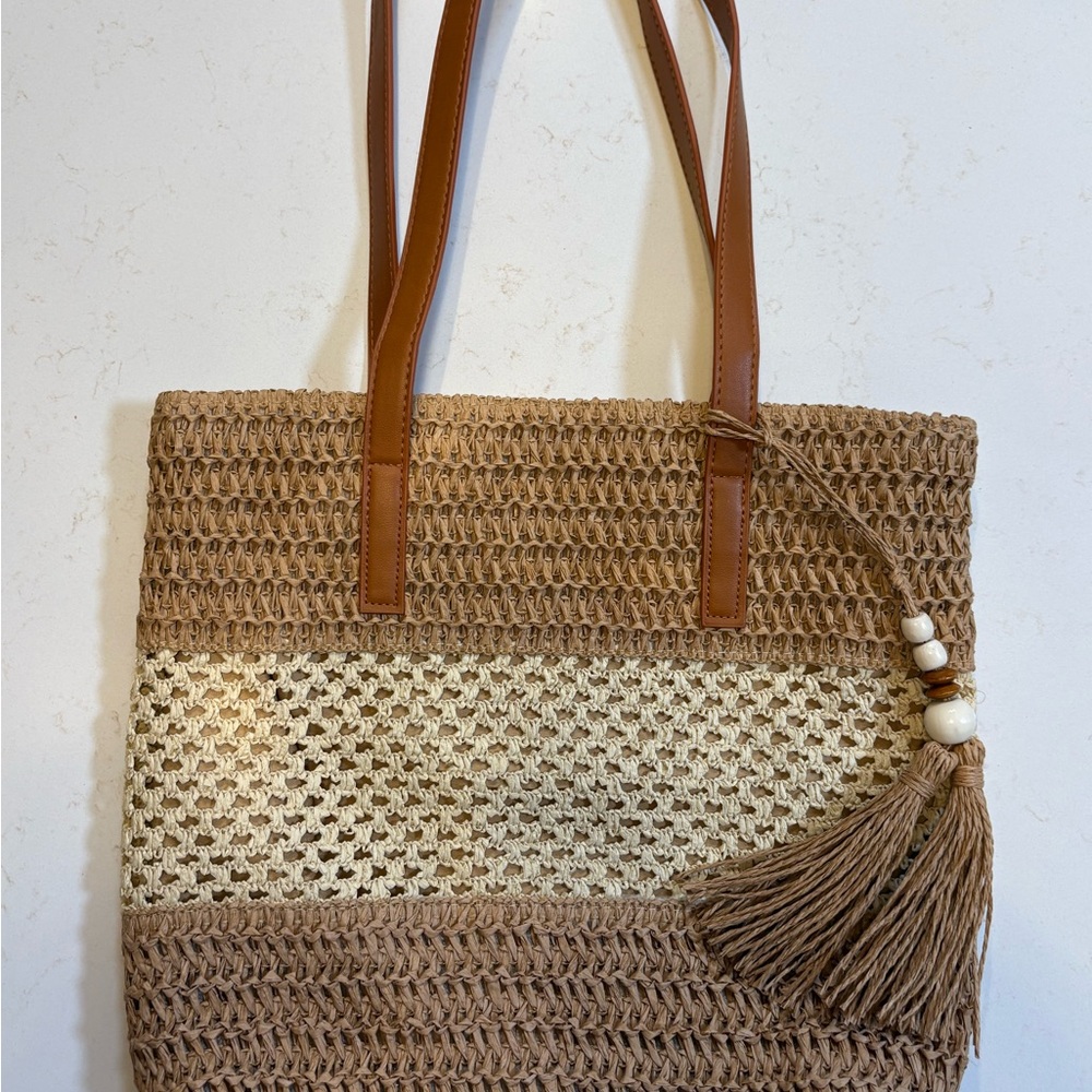 Brown and Cream Woven Tote Bag NWOT